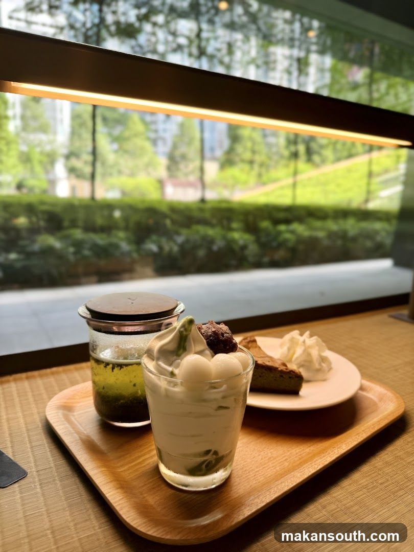 Matcha dessert and tea