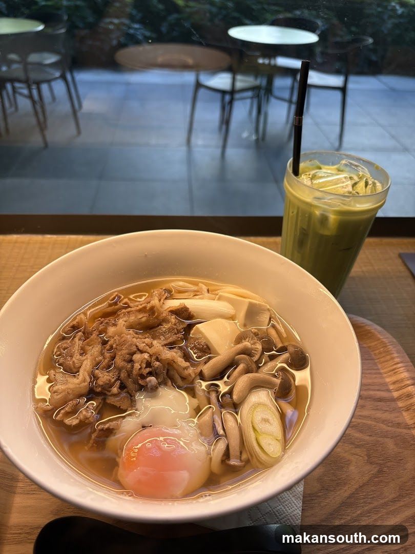 Udon Soup and Matcha Drink