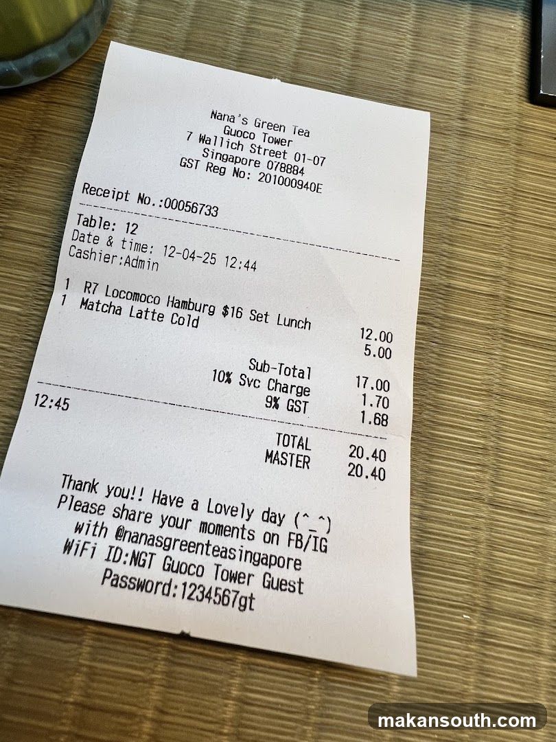 Receipt from Nana's Green Tea