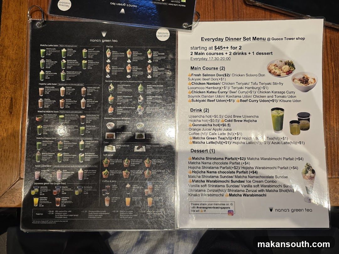 Nana's Green Tea Menu