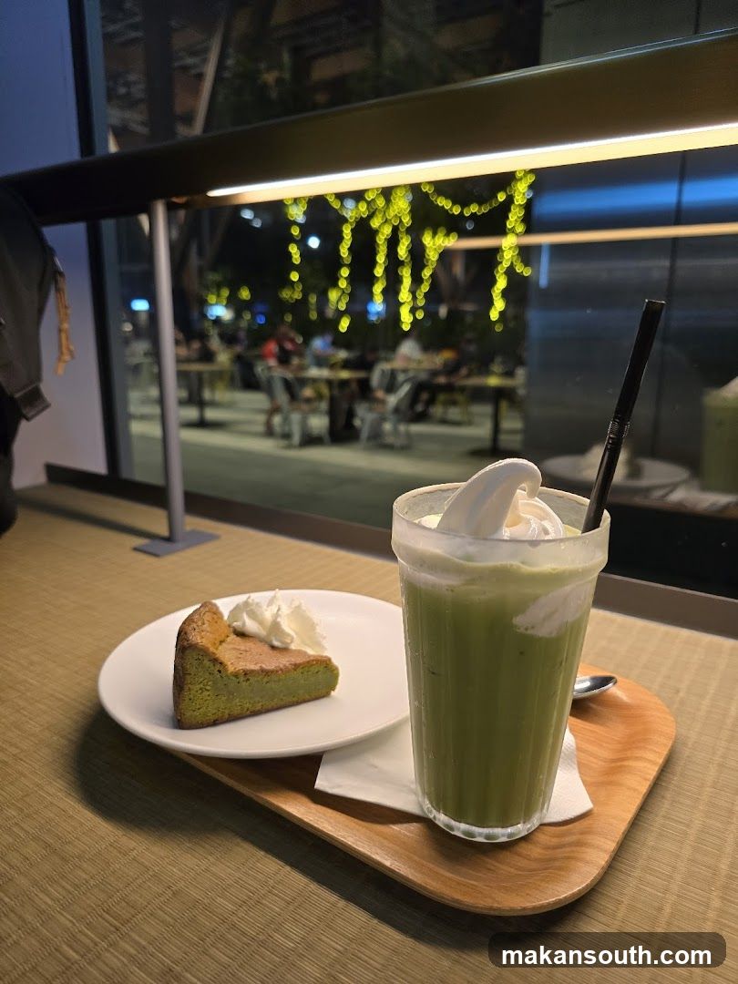 Matcha Cake and Drink