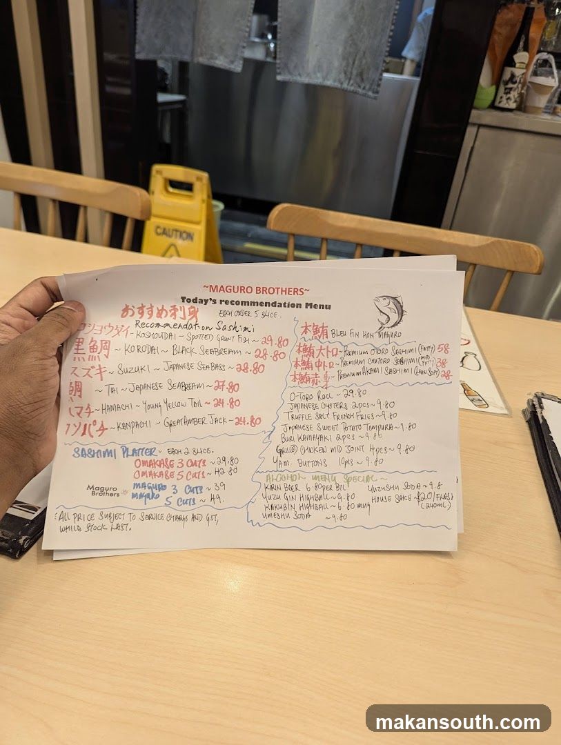 MAGURO BROTHERS Today's recommendation Menu