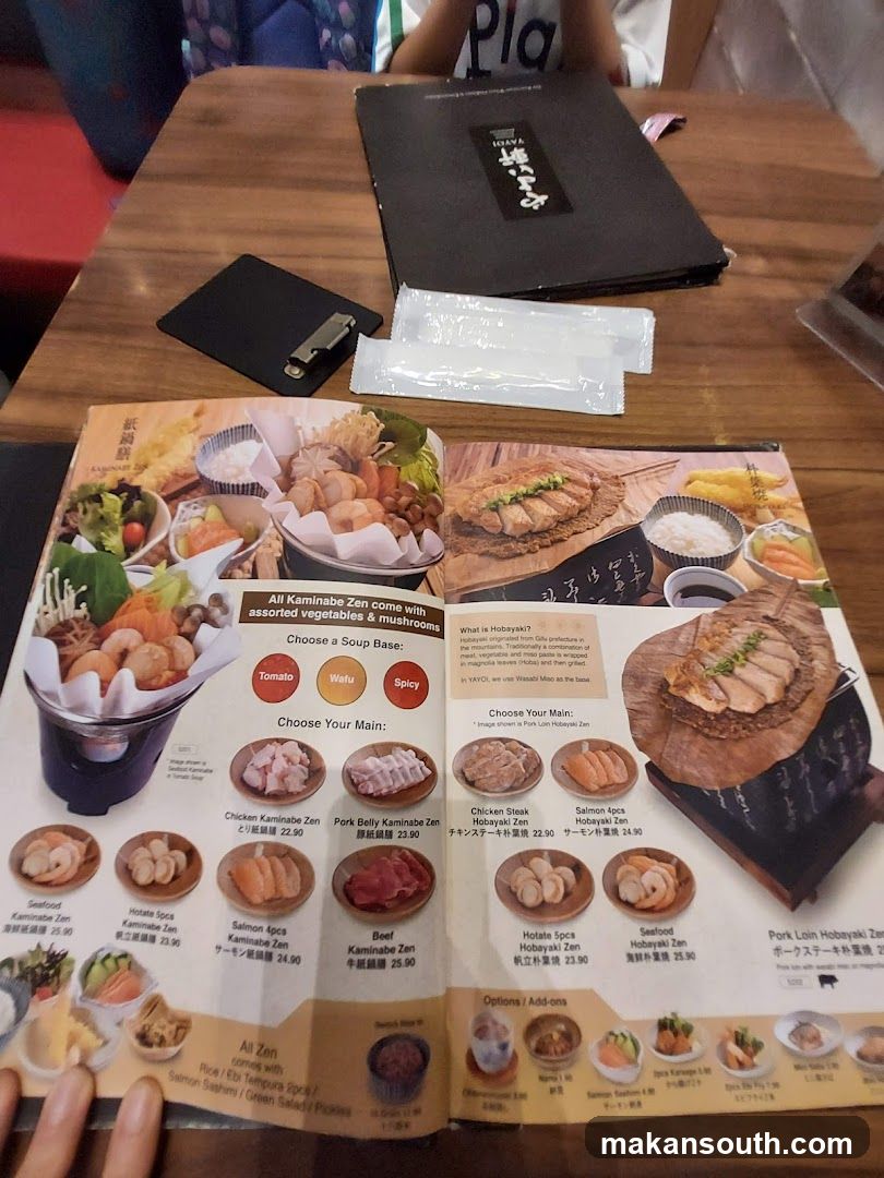 Kaminabe Zen & Hobayaki Menu