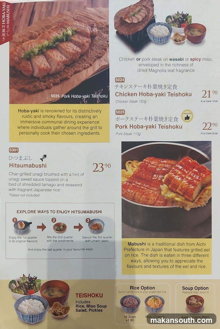 Hoba-yaki Teishoku & Hitsumabushi Menu