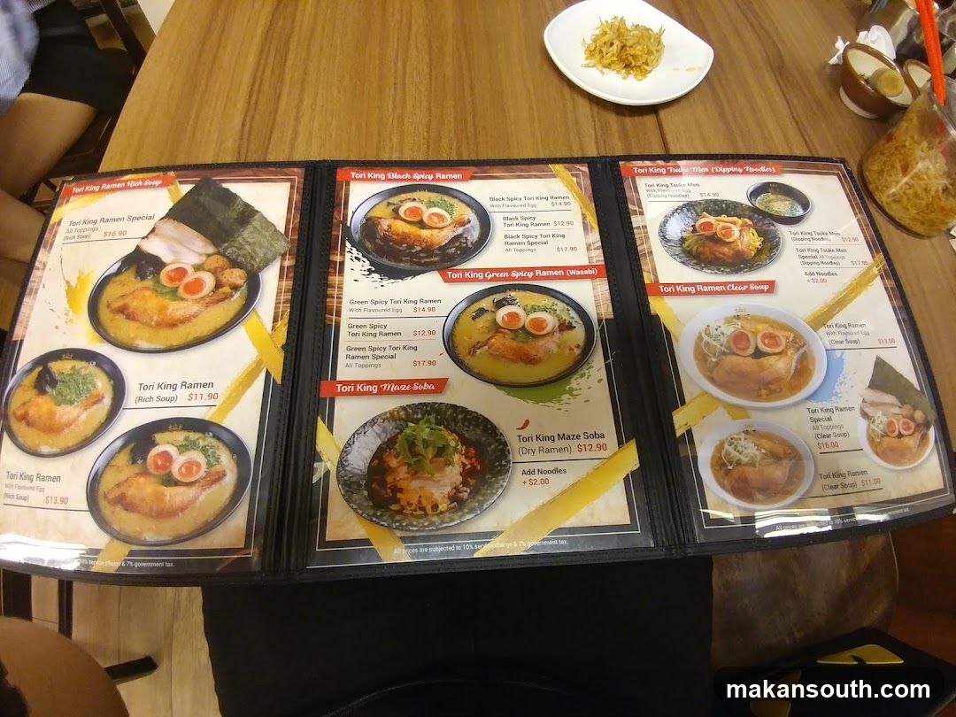 Tori King Ramen Menu
