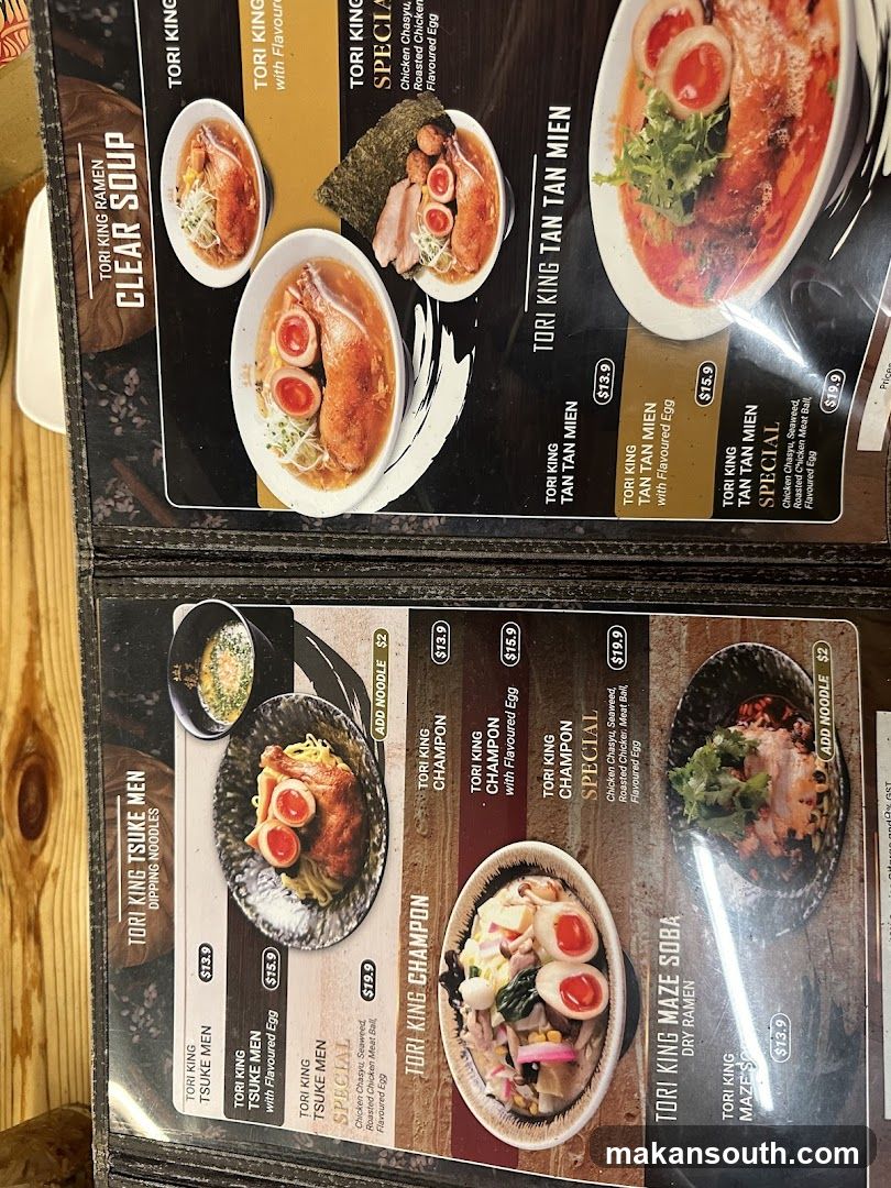 Tori King Ramen Menu