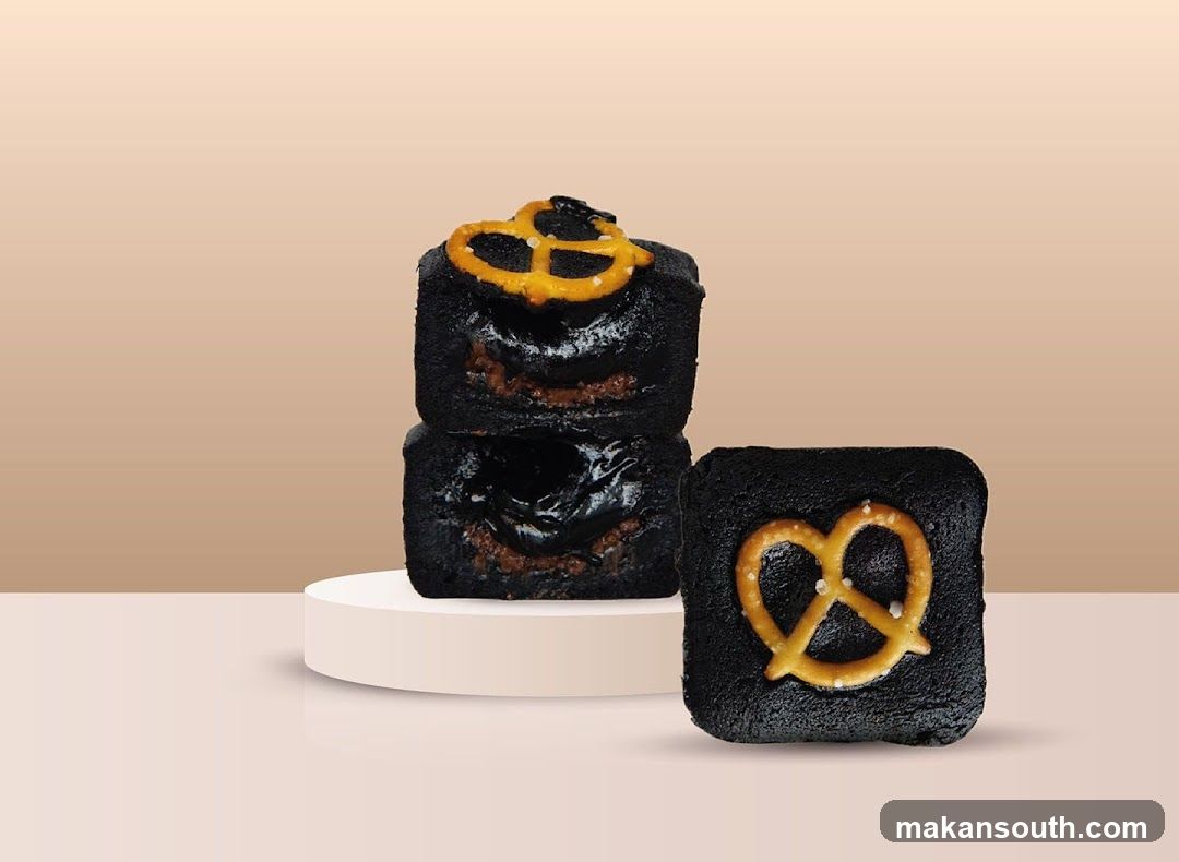 Black Lava Cakes with Pretzel Topping