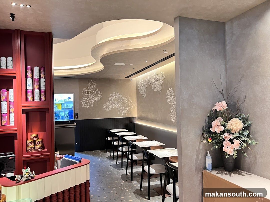 Cafe Interior with Seating and Shelving