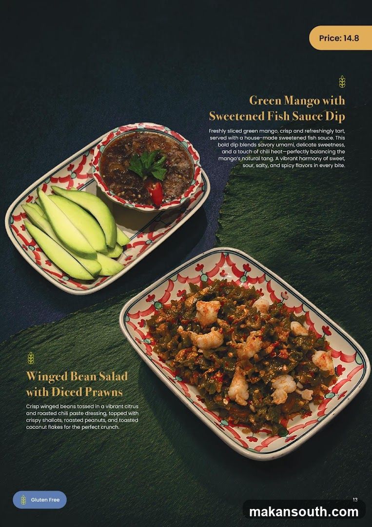 Green Mango with Sweetened Fish Sauce Dip and Winged Bean Salad with Diced Prawns