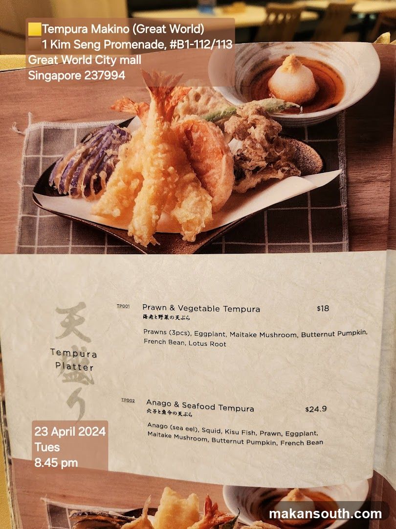 Tempura Makino Menu