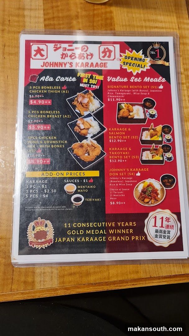 Johnny's Karaage Menu