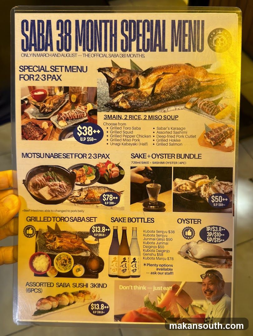 SABA 38 MONTH SPECIAL MENU