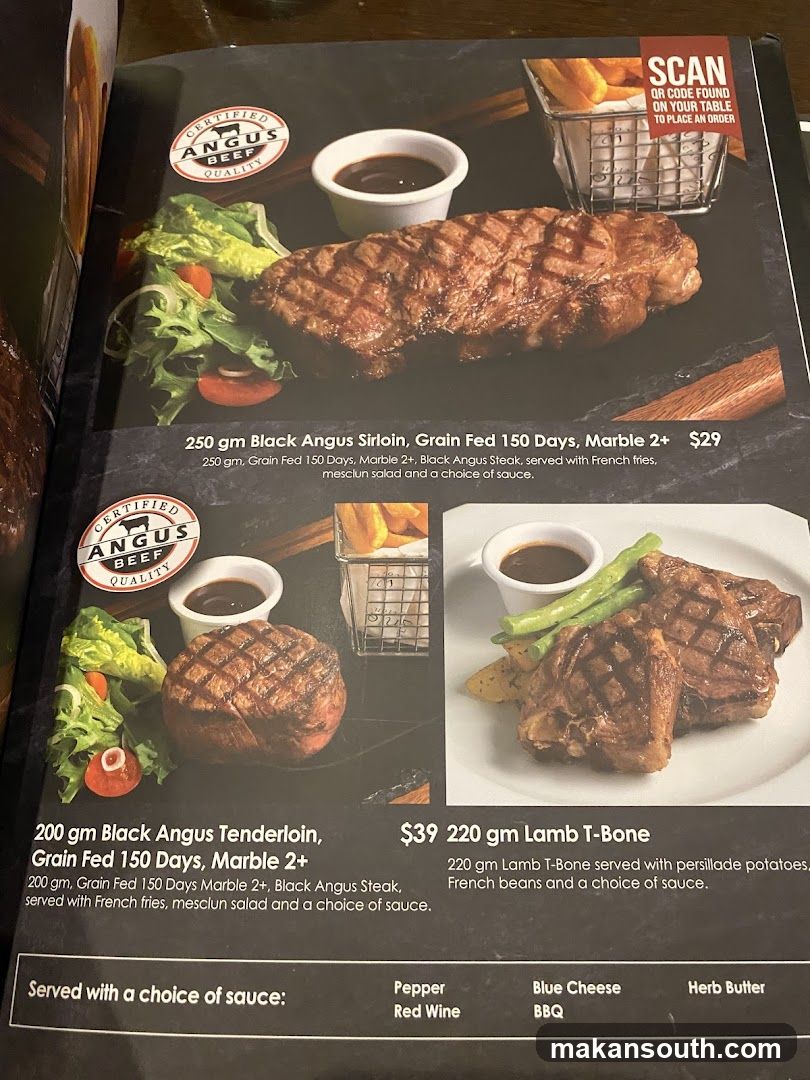 Steak and Lamb Menu