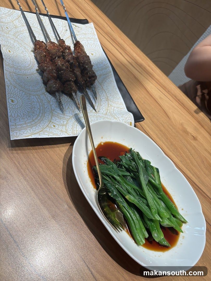 Lamb Skewers and Stir-Fried Greens