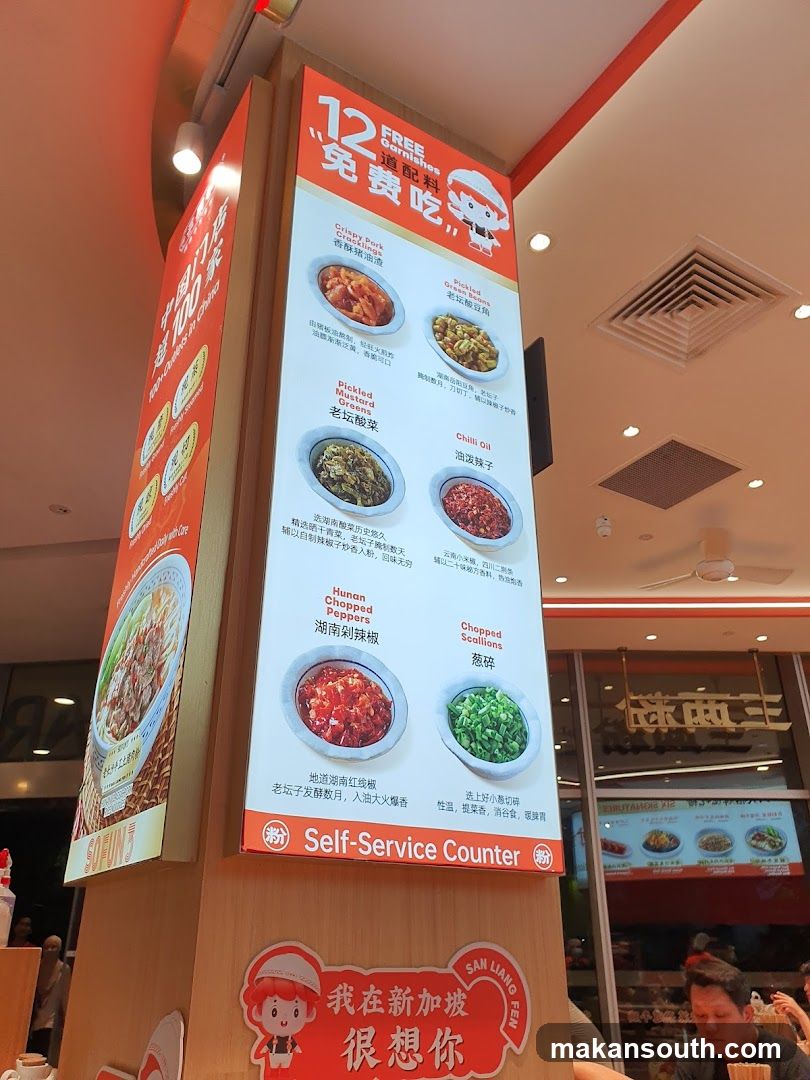 Menu board with free garnishes