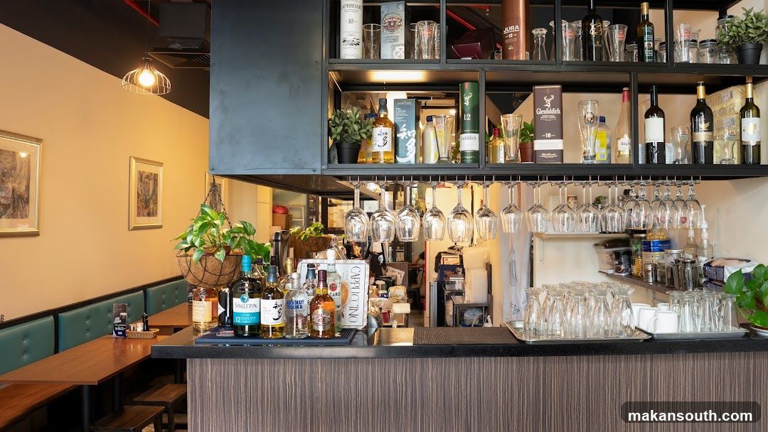 Bar Interior with Bottles and Glasses