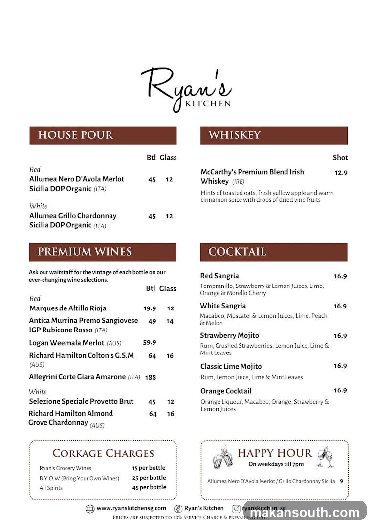 Ryan's Kitchen Menu