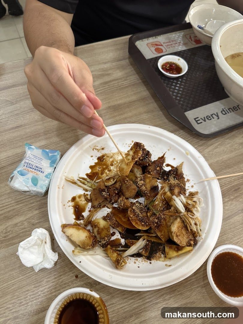 Plate of food with dipping sauce