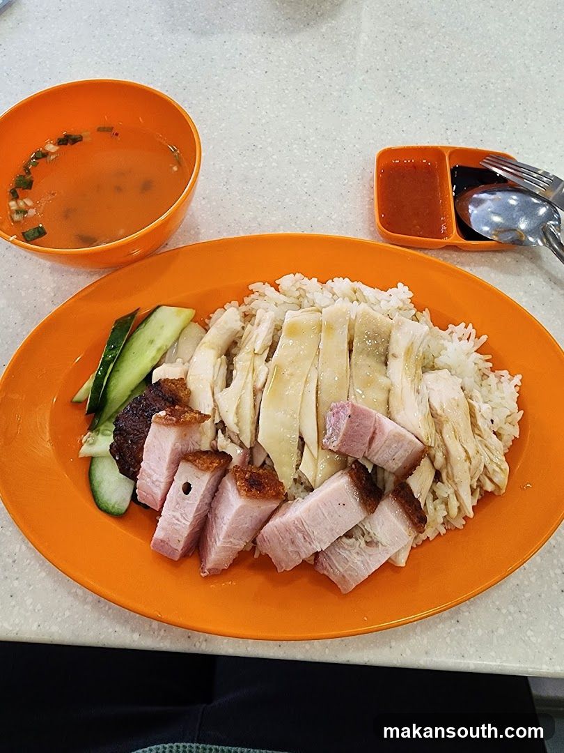 Hainanese Chicken Rice with Roasted Pork