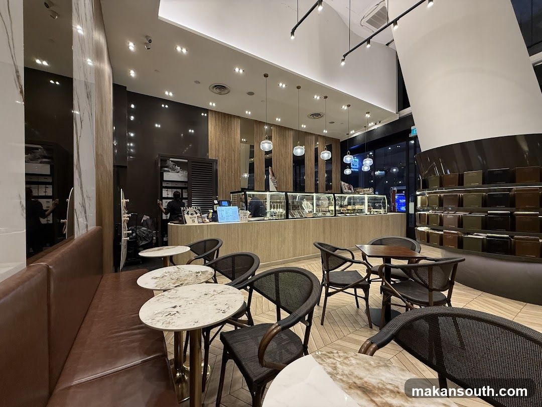 Cafe Interior with Seating and Display Cases
