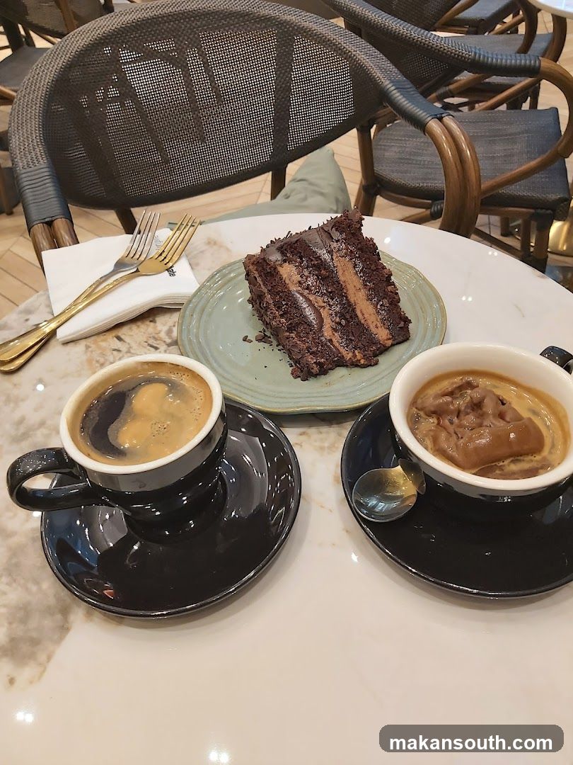Chocolate cake and coffee
