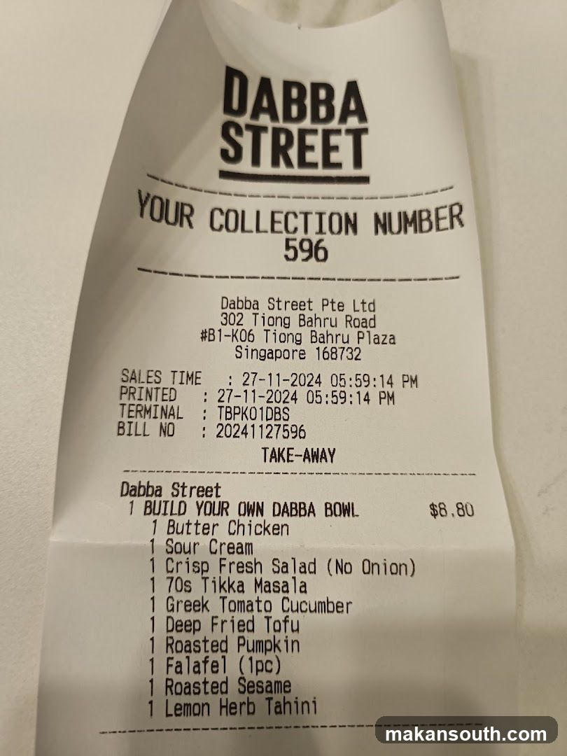 Receipt from Dabba Street