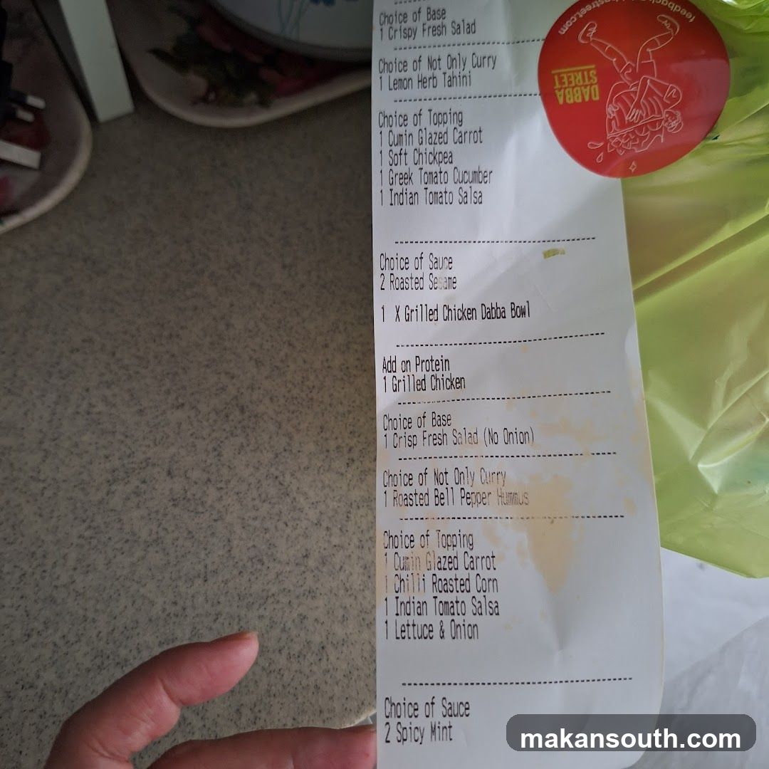 Receipt with food order details