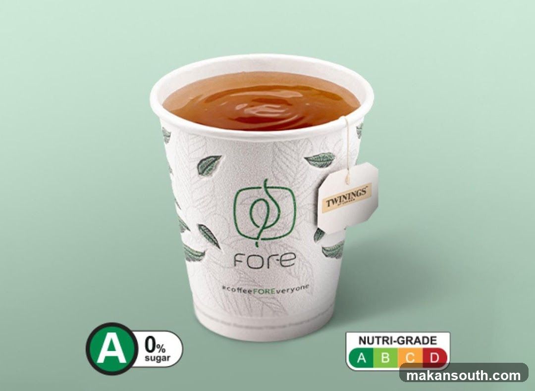Cup of tea with branding and nutritional information