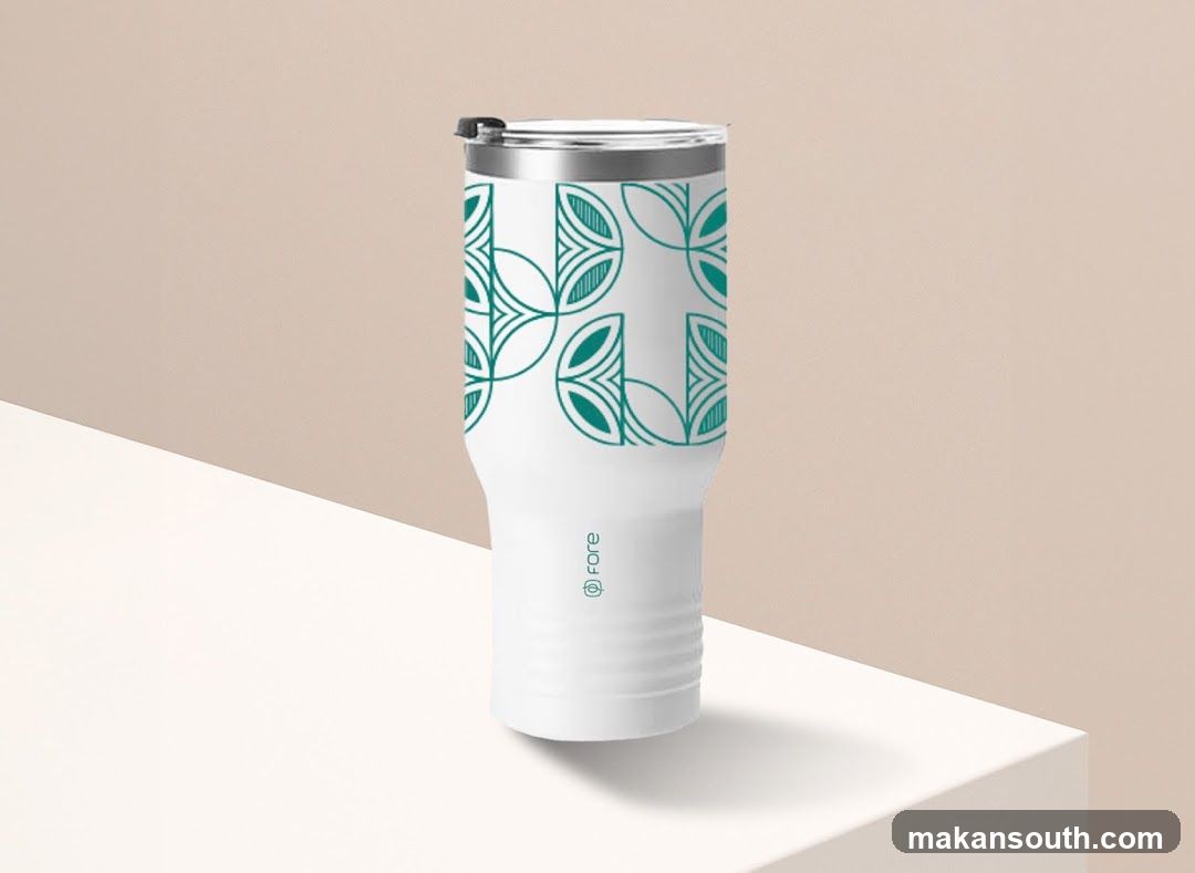 White Tumbler with Teal Geometric Pattern