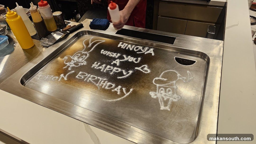 Teppanyaki grill with birthday message