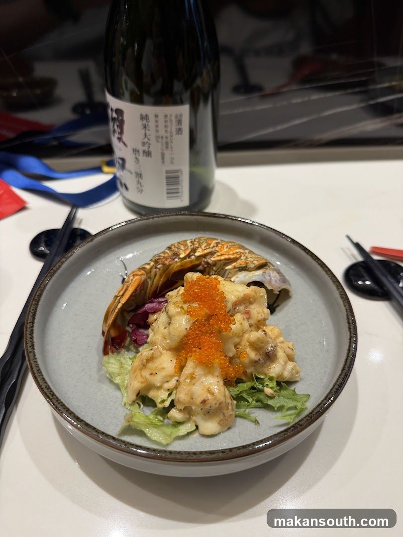 Lobster Salad with Roe and Sake Bottle