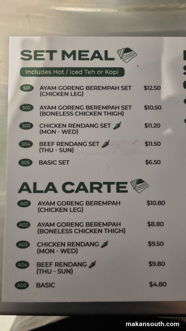 Set Meal and Ala Carte Menu