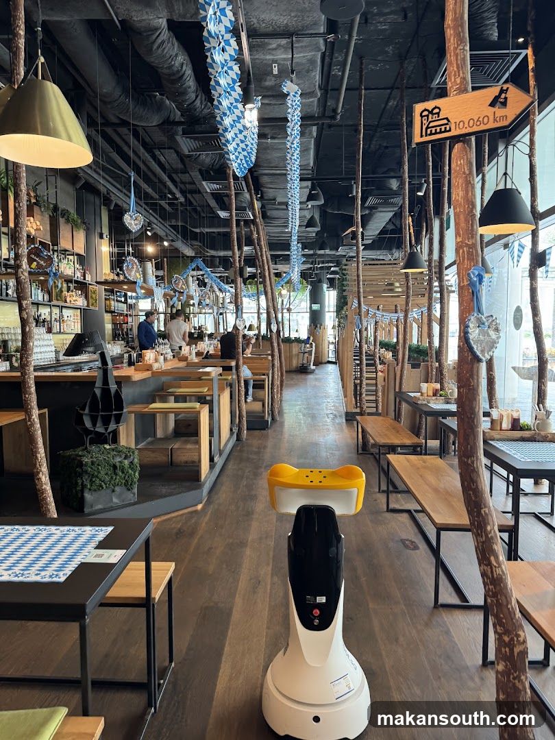 Restaurant Interior with Decorative Chains and a Robot