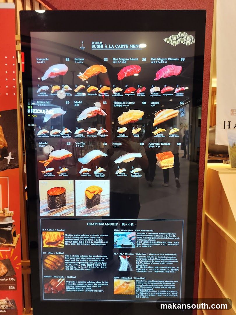SUSHI À LA CARTE MENU