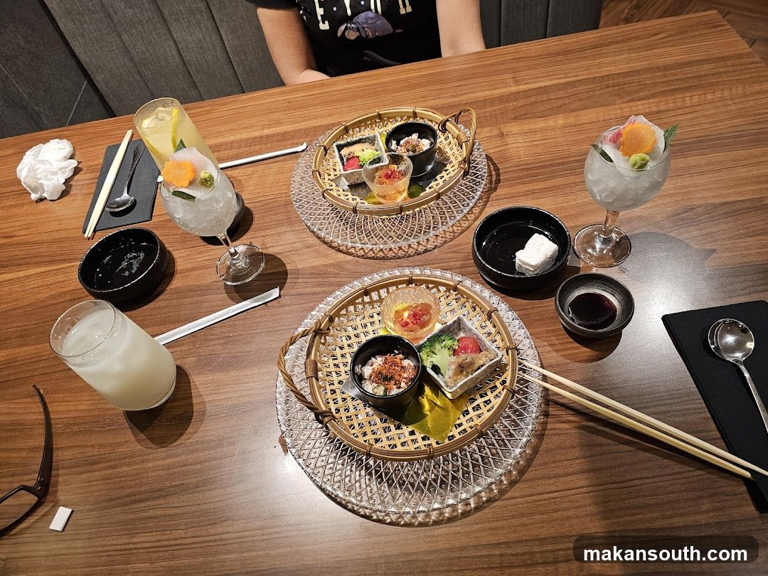 Table Setting with Japanese Appetizers and Drinks