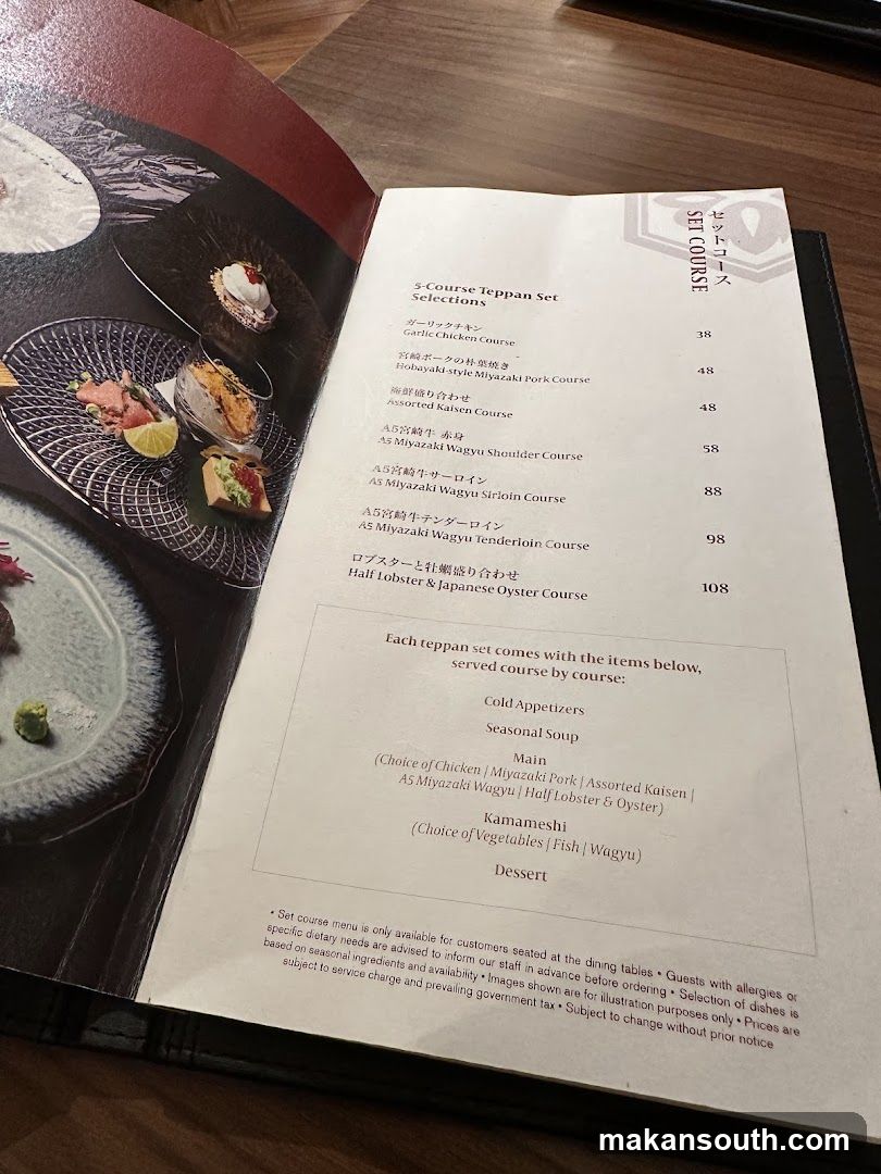 5-Course Teppan Set Selections