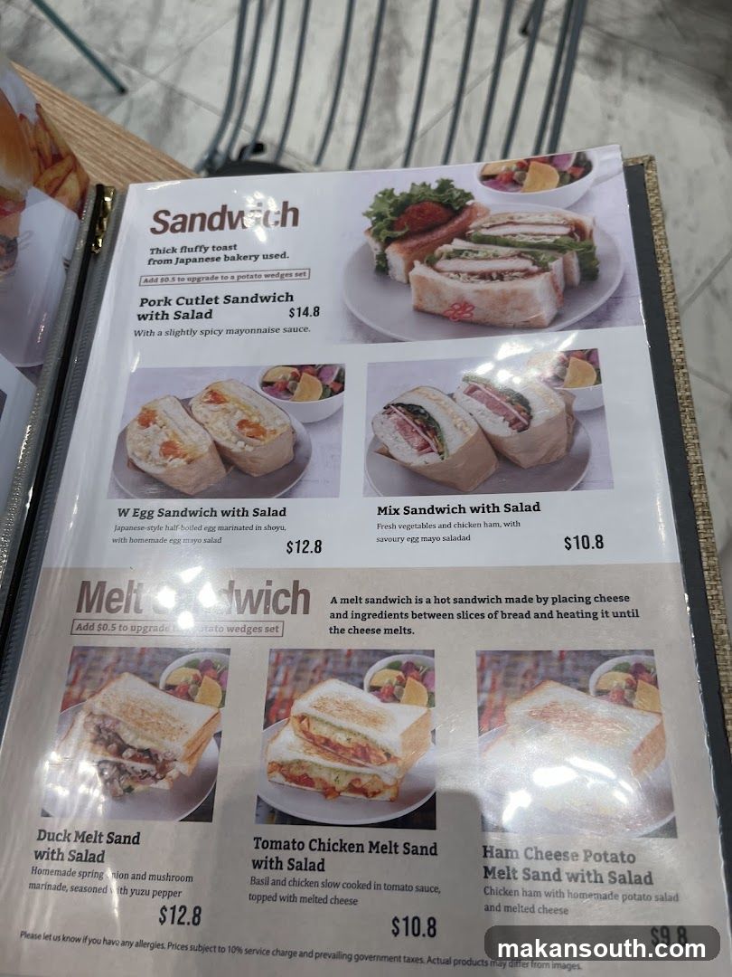 Sandwich and Melt Sandwich Menu