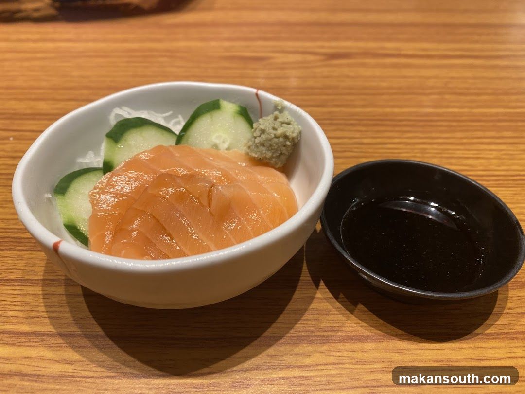 Salmon Sashimi with Cucumber and Soy Sauce