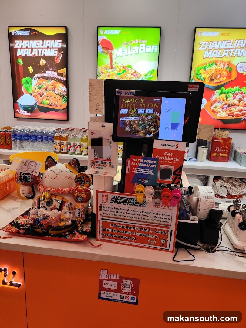 Restaurant Counter with Food Displays and Payment Options