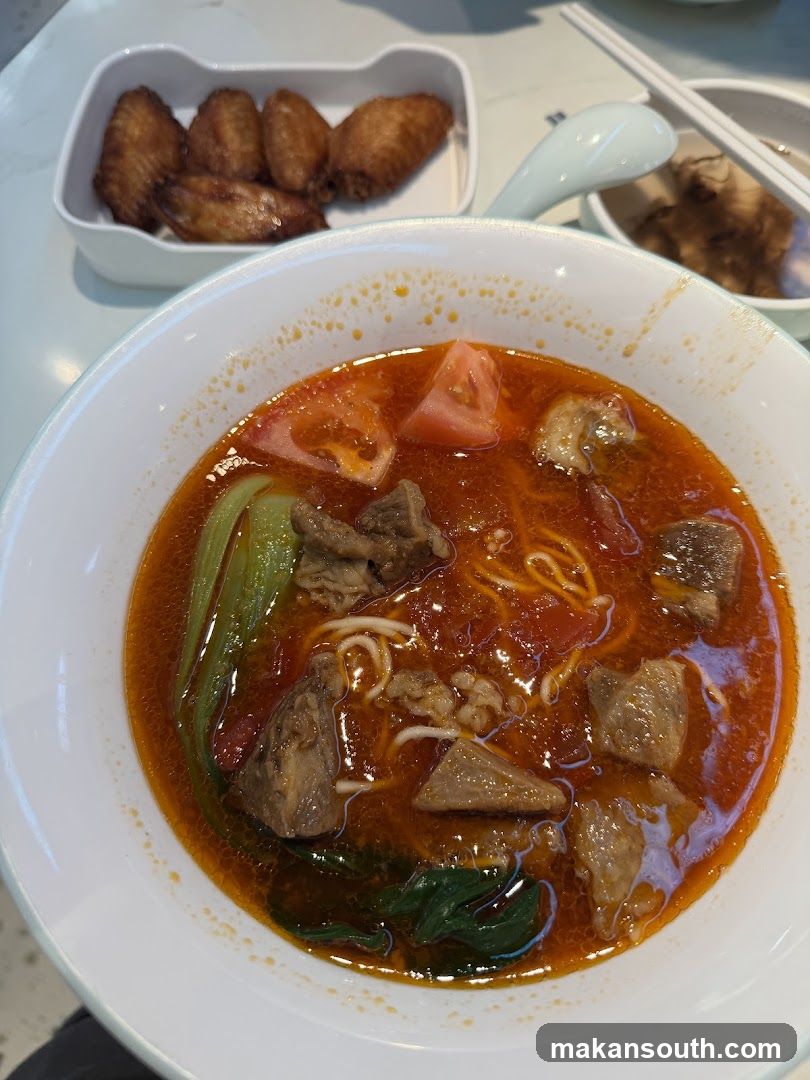 Beef noodle soup with chicken wings