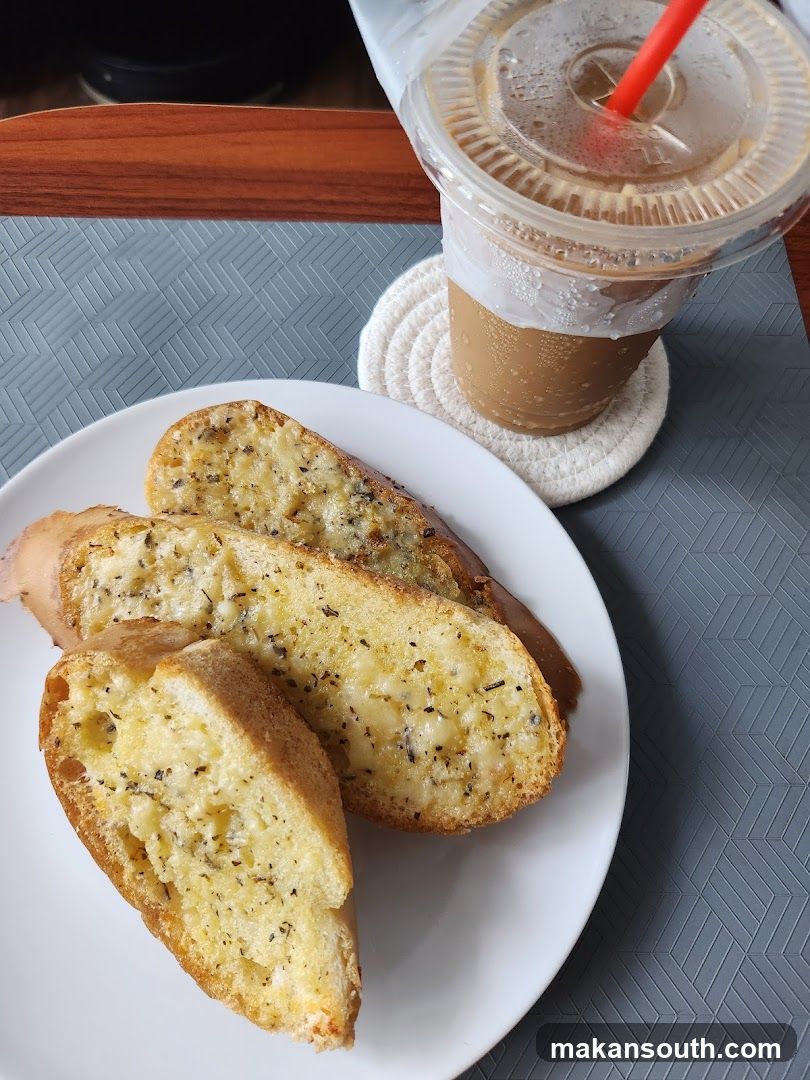 Garlic Bread and Iced Coffee
