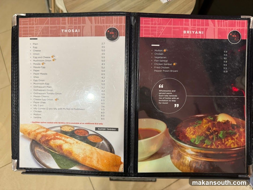 Thosai and Biryani Menu