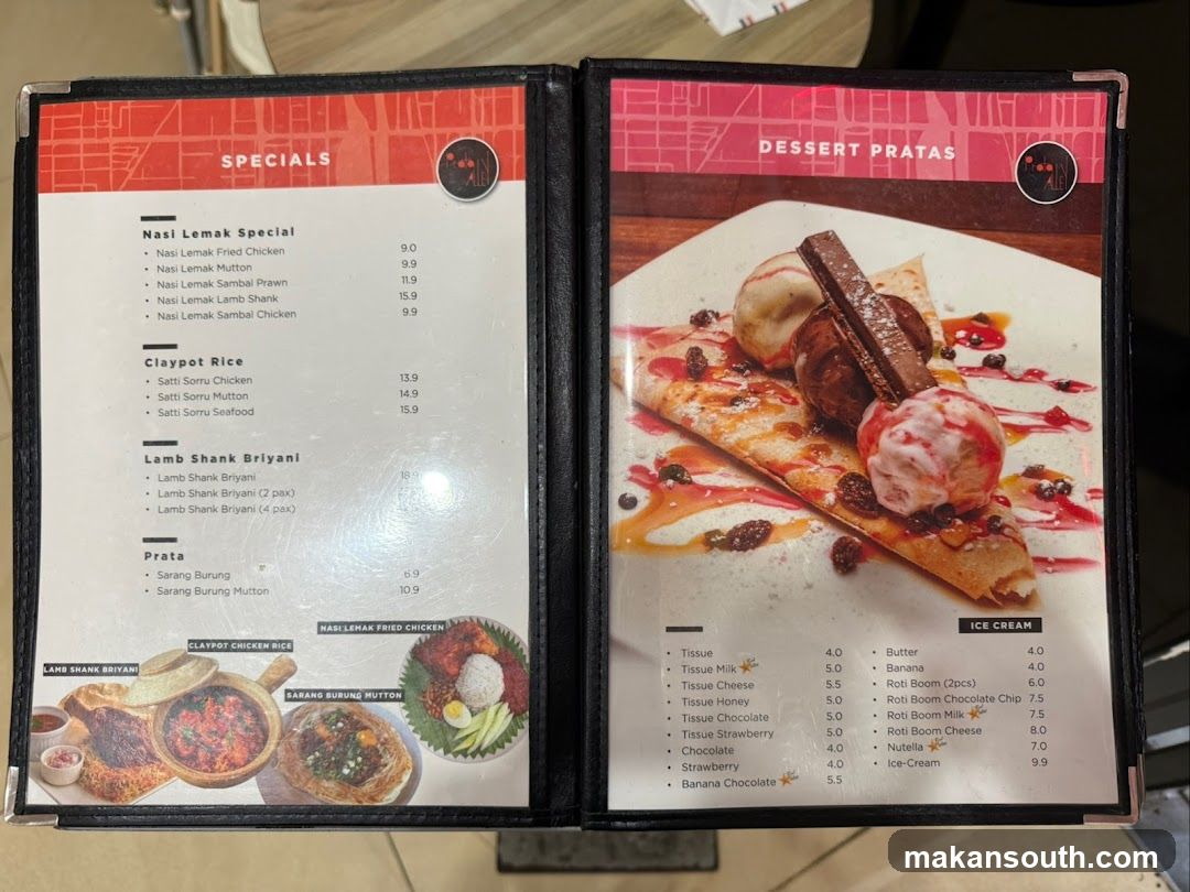 Specials and Dessert Pratas