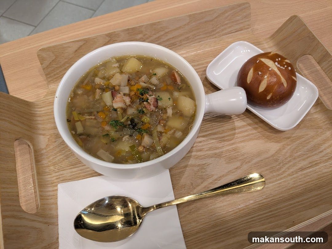 Soup and Pretzel Roll