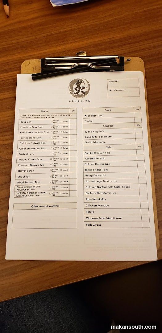 ABURI-EN Menu