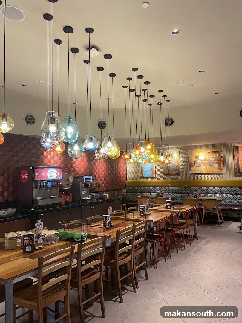 Restaurant Interior with Colorful Pendant Lights