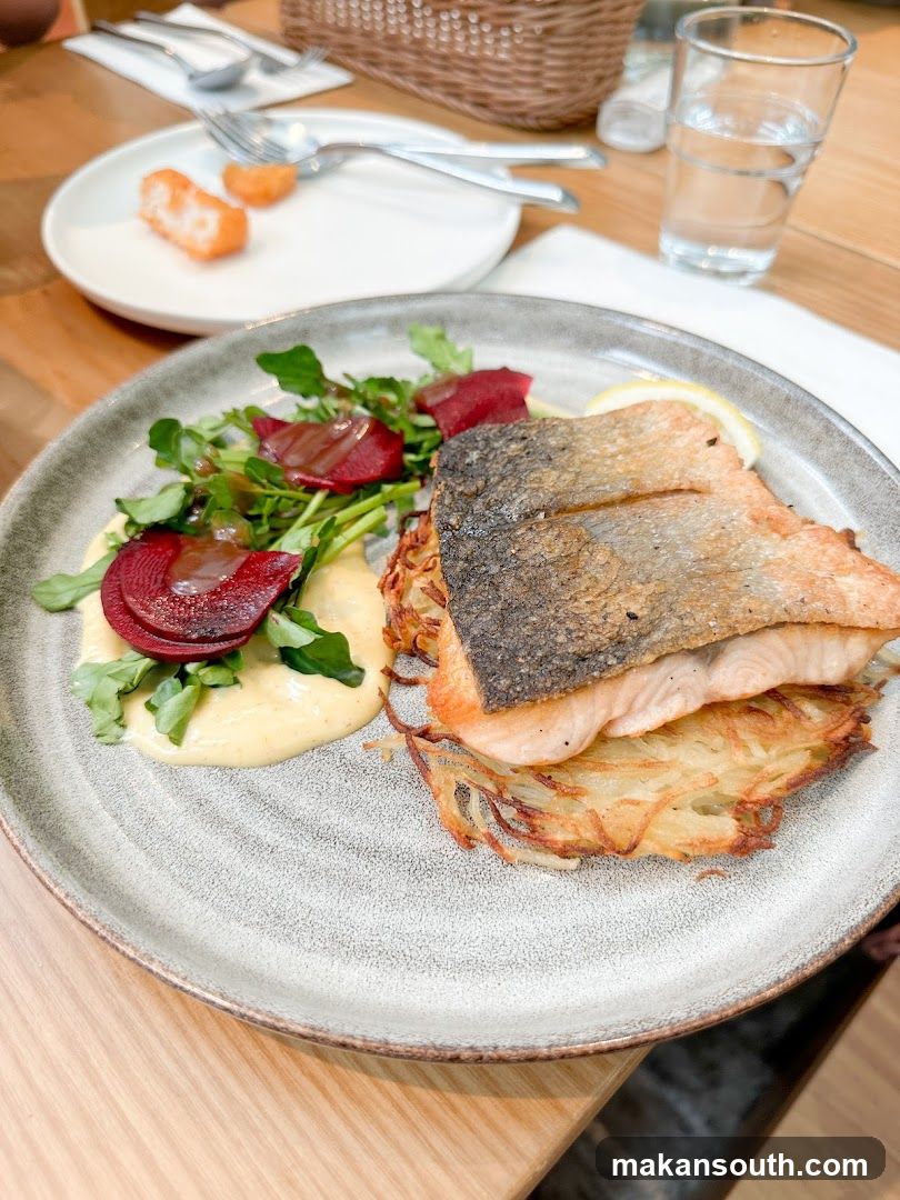 Salmon with Hash Browns and Beet Salad