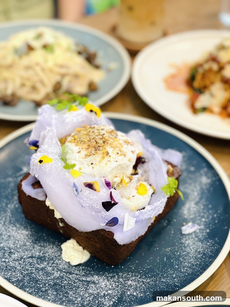 Dessert with Ice Cream and Edible Flowers