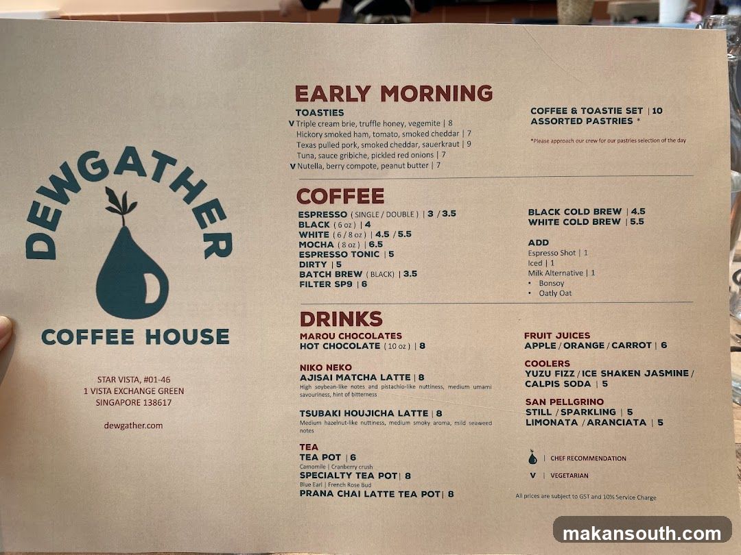 Dewgather Coffee House Menu