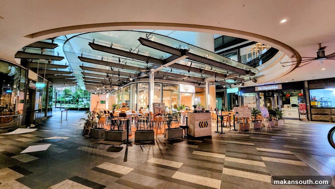 Outdoor seating area of a restaurant